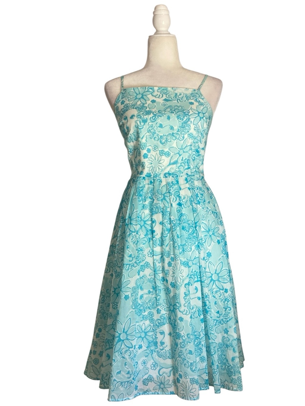 Vintage Lilly Pulitzer Blue Lion Print Cotton Sundress Blue White Y2k Size 2 - Picture 7 of 10
